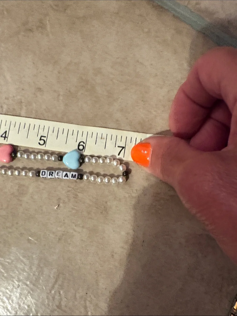 Handmade Pearl Beaded Keychain with Pink & Blue Hearts